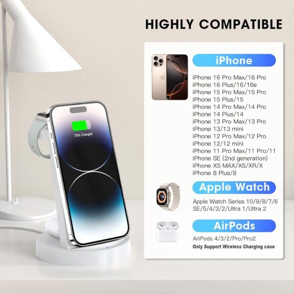 3 in 1 Charging Station for iPhone - Wireless Charger for Apple Products Multiple Devices - Charging Dock Stand for AirPods (for iPhone 16e 16 15 14 13 pro 12 11 X Max) - Image 5