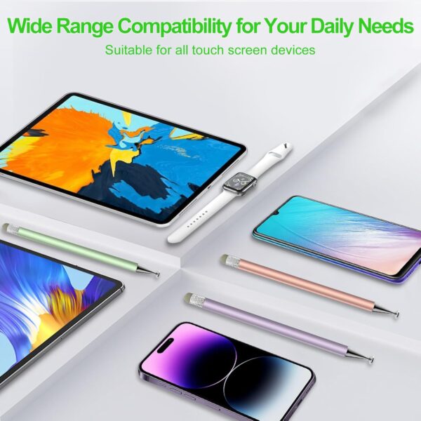 Stylus Pen for Touchscreen,3pcs 2in1 High Precision Sensitivity Stylus, Suitable for iPhone/ipad/Android Stylus for ipad,Compatible with All Touch(Green/Purple/Rose Gold + 4Tips) - Image 6