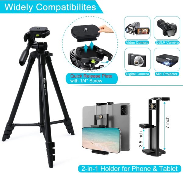 Endurax 60'' Camera Tripod Camera Stand for Canon Rebel Eos Nikon DSLR, Travel Tripods for Phone Tablet with Remote Black - Image 2