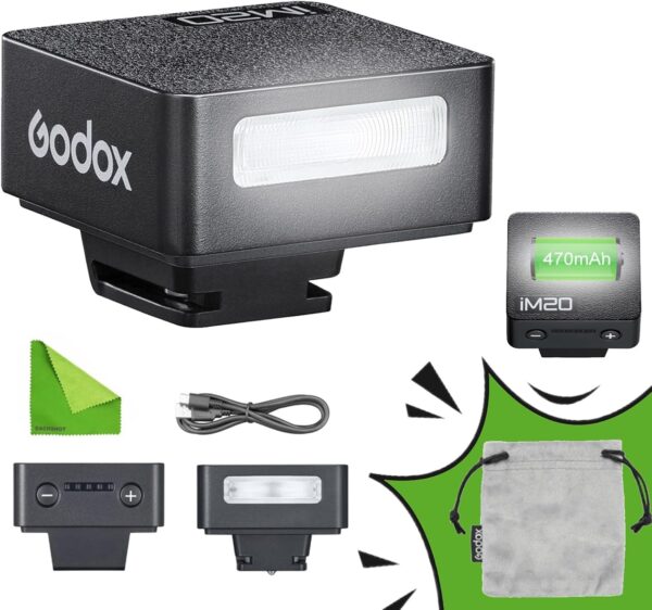 GODOX iM20 Mini Flash for Camera w/Built-in Battery, Conpact & Portable GN10/470 mAh USB-C Charging & Universal Hot Shoe Compatible with Sony zve10,zv1,a7iii/Ricoh gr3,gr3x/Fujifilm f1, NOT for ZV-1F