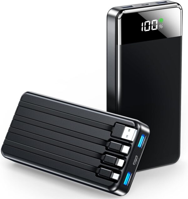 SABANI Portable Charger 35000mAh Power Bank - Portable Battery with 4 Built in Cables, 22.5W Fast Charging Battery Pack Compatible with iPhone 16 15 14 13 Samsung Android Phone etc (1 Pack, Black) - Image 2