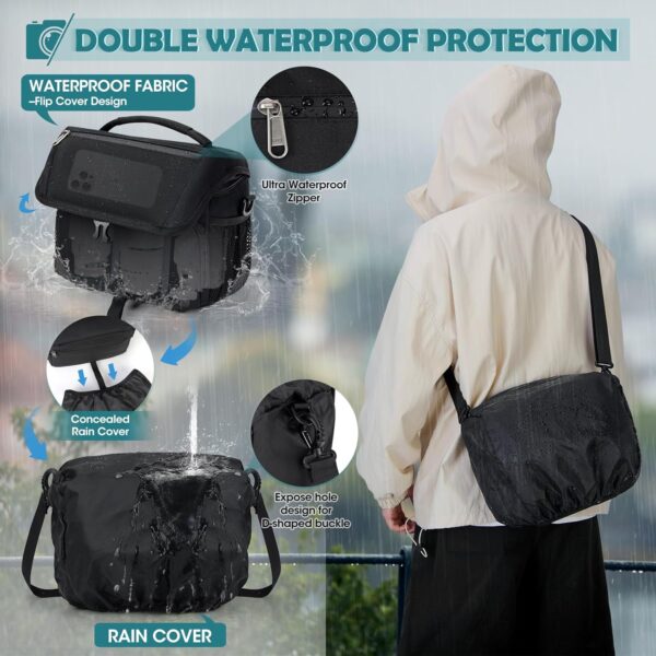 RAINSMORE Camera Bag, DSLR/SLR/Mirrorless Camera Case with Tripod Holder Waterproof Camera Sling Bag Crossbody Camera Bags for Photographers with Rain Cover for Canon/Nikon/Sony/Fuji, Black - Image 5