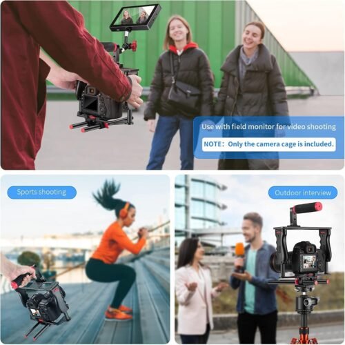 NEEWER Ultimate Filmmaker's Rig: Versatile Aluminum Camera Cage Kit for DSLR & Camcorder Mastery (Black & Red Edition) - 이미지 6