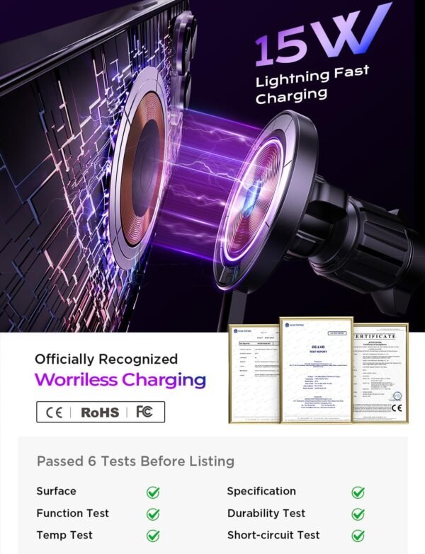 Empower Your Drive: The Ultimate 15W MagSafe Magnetic Car Charger for iPhone and Samsung Devices! - Image 4