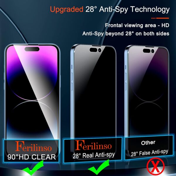 "Ultimate Privacy Shield: Ferilinso 3-Pack Tempered Glass Protectors for iPhone 14 Pro Max" - Image 4