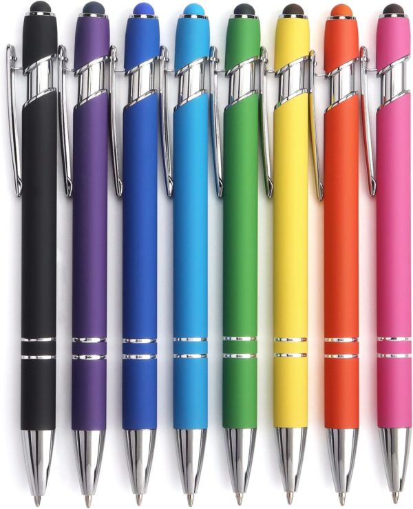 "Dual Delight: 8-Pack Retractable Ballpoint and Stylus Pens for Seamless Touchscreen Use"