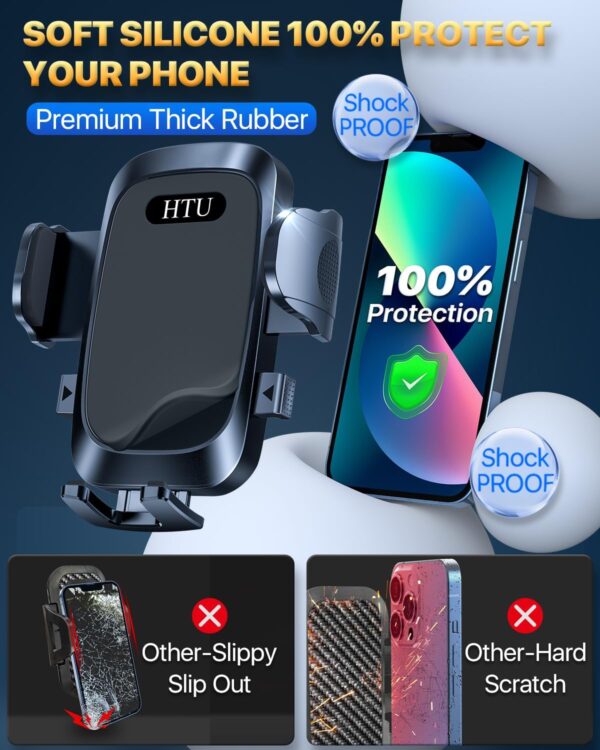 HTU [True Military-Grade Car Phone Holder [2025 Upgraded Strongest Suction & Vent Clip] Cell Phone Car Mount for Dashboard Windshield Vent Truck Cradle Dash Stand,Black - Image 2