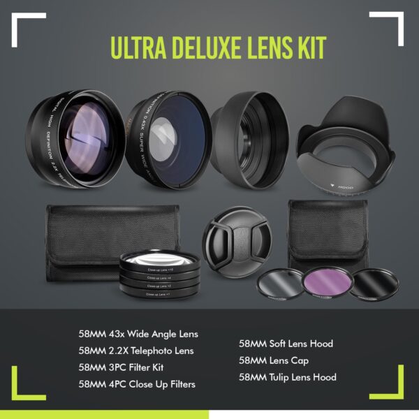Ultra Deluxe Lens Kit for Canon Rebel T3, T5, T5i, T6, T6i, T7i, EOS 80D, EOS 77D Cameras with Canon EF-S 18-55mm is II STM Lens - Includes: 7pc 58mm Filter Set + 58mm Wide Angle and Telephoto Lens - Image 2