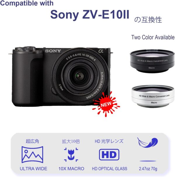 FotoZ 40.5mm 0.75x Mini Wide Angle Conversion Lens(w/Macro), for Sony ZV-1F ZV-E10, ZV-E10 MarkII A6400 A6700 Accessories, Compatible with kit Lens 16-50mm, PZ 16-50mm OSS II (Black) - Image 4