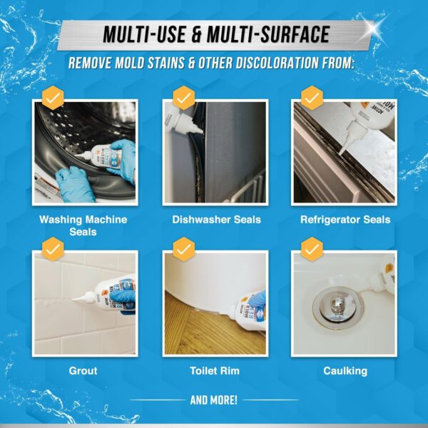 Mold Stain Remover Gel Cleaner - ACTIVE Heavy Duty Stain Cleaner for Front Loader Washing Machine Seal, Bathroom Grout, Shower, Caulk - Front Load Washer Cleaning Solution - 7 Fl Oz - Image 2