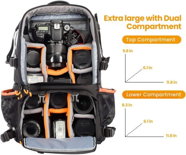TARION Pro 2 Bags in 1 Camera Backpack Large with 15.6" Laptop Compartment Waterproof Rain Cover Extra Large Travel Hiking Camera Backpack DSLR Bag - Image 2