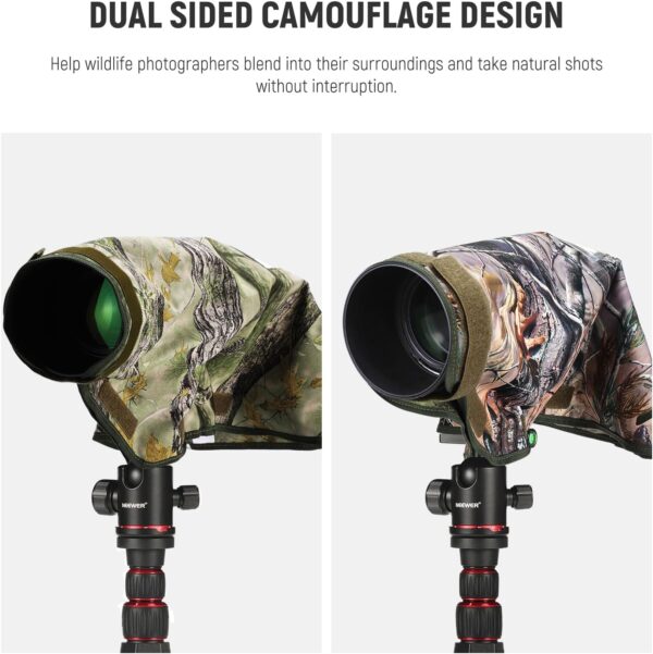 NEEWER Camera Rain Cover, M Medium Size Waterproof Raincoat Cover Sleeve for Canon Sony Nikon Fujifilm DSLR Camera & Lenses up to 200mm, Dual Sided Camouflage Green Camo Nylon, PB021 - Image 3