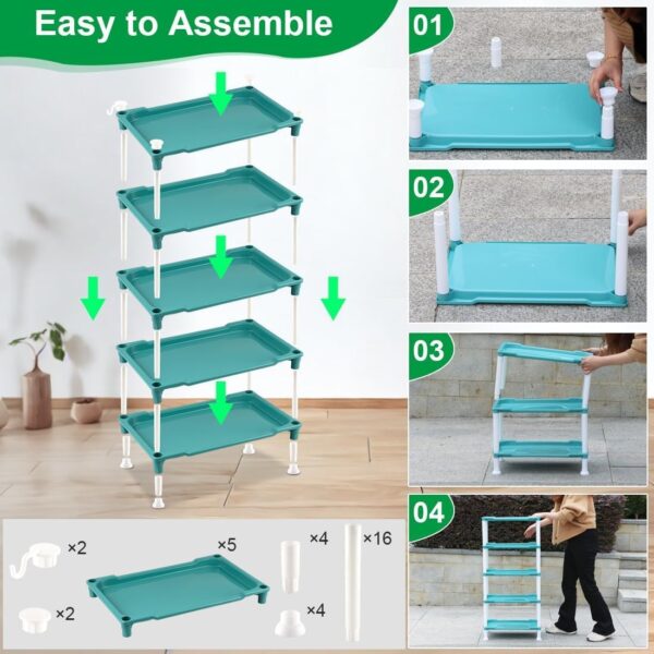 5-Tier Seed Stand with 5 Trays, Seed Starting Rack Propagation Rack Kit for Stackable Seedling Tray Seedling Staging Table for Indoor Outdoor Growing(Blue) Gardening Gifts - Image 6