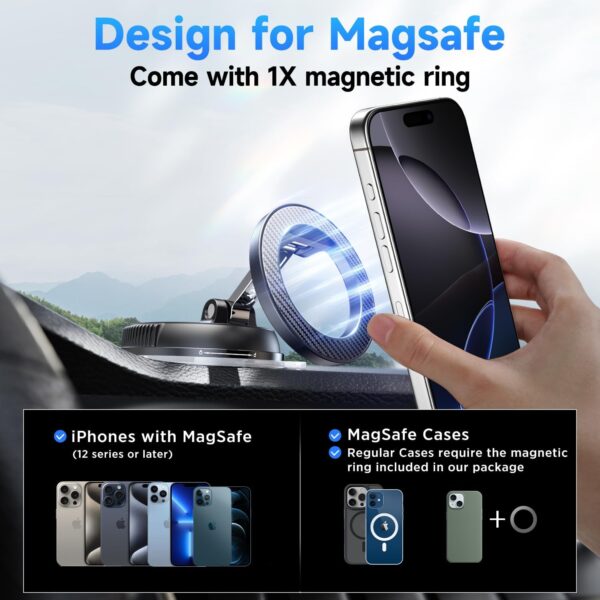 Car Phone Holder for Magsafe [78+LBS Strongest Suction & 2400gf Strongest Magnetic] 360° Adjustable Car Phone Mount, Phone Holders for Your Car for iPhone 16 Pro Max 15 14 13 12 Plus (Carbon Fiber) - Image 6