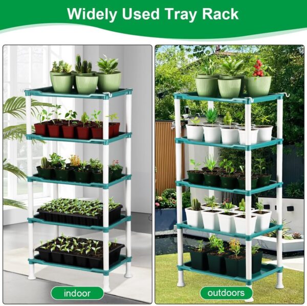 5-Tier Seed Stand with 5 Trays, Seed Starting Rack Propagation Rack Kit for Stackable Seedling Tray Seedling Staging Table for Indoor Outdoor Growing(Blue) Gardening Gifts - Image 7