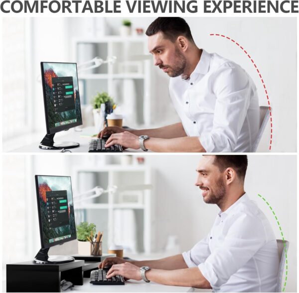 TAVR Dual Monitor Stand Riser Office Desktop Organizer Stand for 2 Monitors, Adjustable Length and Angle 3 Shelf, Extra Long Multifunctional Stand up to 43.3" fit Computer, Laptop, TV, Black - Image 5