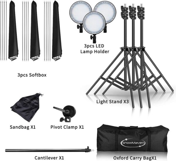 Versatile 45W Dimmable LED Lighting Kit with Dual Color Temperature and 3 Softbox Set for Stunning Portraits and Video Creations - Image 2