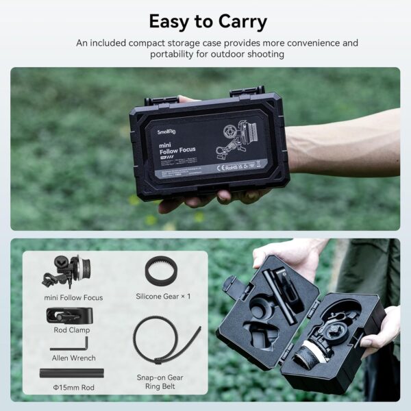SMALLRIG Mini Follow Focus with 15 mm Rod & Rod Clamp & Gear Ring Belt and M0.8-43T Gear - 4956 - Image 3