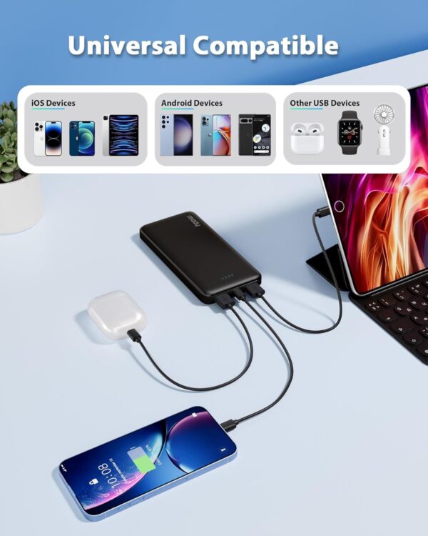 Miady 2-Pack 10000mAh Dual USB Portable Charger, USB-C Fast Charging Power Bank, Backup Charger for iPhone 15/14/13, Galaxy S23/22, Pixel and etc - Image 4