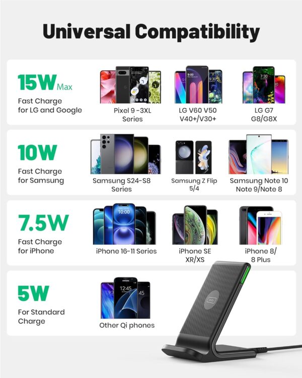 INIU Wireless Charger Stand, 15W Fast Wireless Charging Station with Sleep-Friendly Adaptive Light Compatible with iPhone 14 13 12 Pro XR XS 8 Plus Samsung Galaxy S23 S22 S21 S20 Note 20 10 Google LG - Image 4