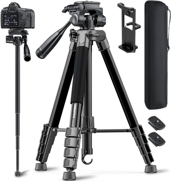 "Versatile 73" Aluminum Tripod & Monopod Combo: The Ultimate Support for Your Mirrorless, DSLR, GoPro, and Phone Adventures!"