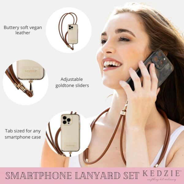 KEDZIE Smartphone Lanyard Set Vegan Leather Universal Phone Lanyard Adjustable Sliders Compatible with Most Smartphones - Image 2