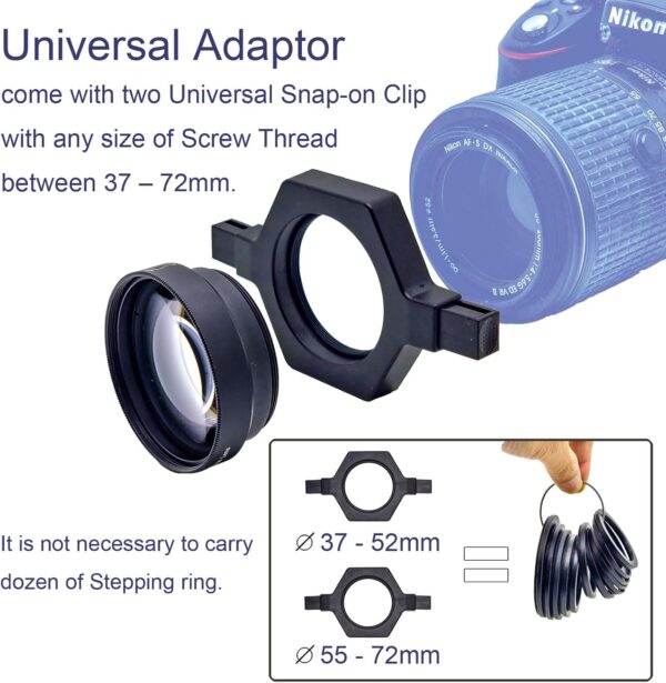 FotoZ HD Snap-on Macro Lens with 37-52mm & 55-72mm Universal Adapter for Telephoto Lenses, Compatible with Most Canon Sony Nikon Camera, 37 40.5 43 46 49 52 55 58 62 67 72mm Snap-on Macro Lens - Image 2