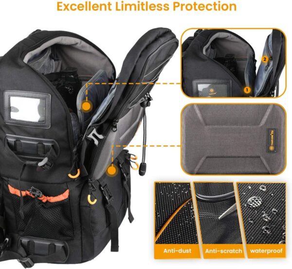 TARION Pro 2 Bags in 1 Camera Backpack Large with 15.6" Laptop Compartment Waterproof Rain Cover Extra Large Travel Hiking Camera Backpack DSLR Bag - Image 7