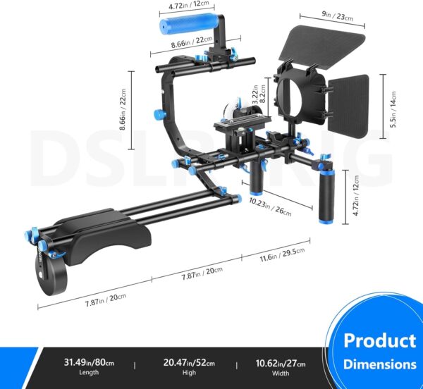 Neewer Shoulder Rig Kit for DSLR Cameras and Camcorders, Movie Video Film Making System with Matte Box, Follow Focus, C-Shaped Bracket, 15mm Rods, Handgrip, 1/4” & 3/8” Threads (Blue + Black) - Image 7