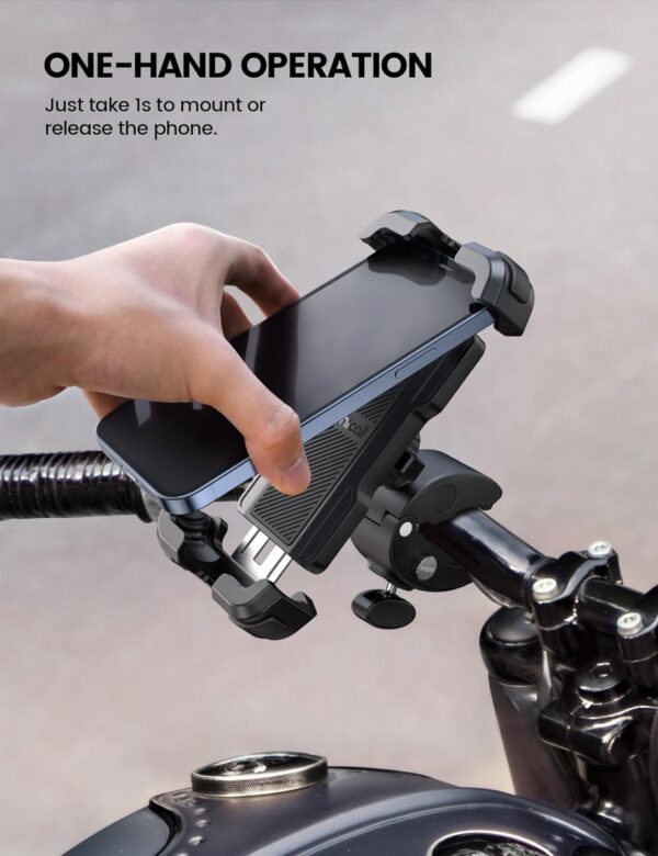 Lamicall Motorcycle Phone Mount, Bike Phone Holder - [Metal Lock] Upgrade Quick Install Handlebar Clip for Bicycle Scooter, Cell Phone Clamp for iPhone 16 15 14 Pro Max, Galaxy, 4.7-6.8" Phones - Image 2