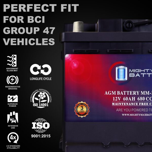Mighty Max Battery MM-H5 Start and Stop Car BCI Group Size 47 12V 60 AH, 100RC, 680 CCA Rechargeable AGM Car Battery - Image 4