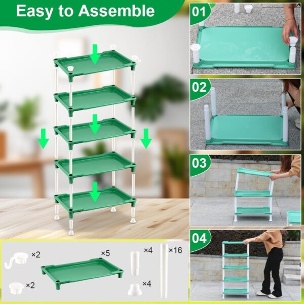 5-Tier Seed Stand with 5 Trays, Seed Starting Rack Propagation Rack Kit for Stackable Seedling Tray Seedling Staging Table for Indoor Outdoor Growing(Green) Gardening Gifts - Image 6