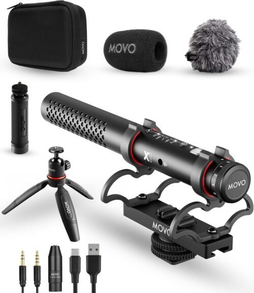 Unleash Superior Sound: Movo X1 Pro Shotgun Microphone for DSLR, Smartphones, and Computers - Complete Kit with Advanced Controls and Tripod!