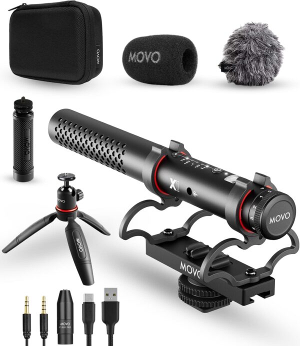 Unleash Superior Sound: Movo X1 Pro Shotgun Microphone for DSLR, Smartphones, and Computers - Complete Kit with Advanced Controls and Tripod!
