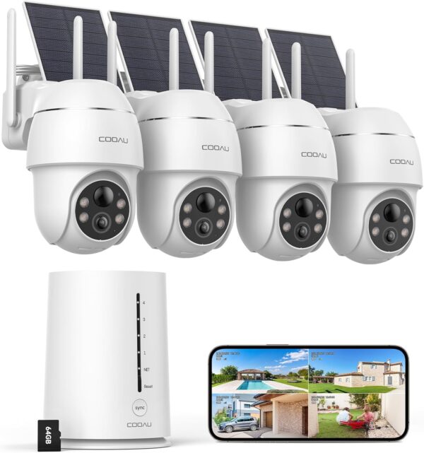 "Ultimate Solar-Powered 4MP Outdoor Security Camera Kit: 360° Protection with Night Vision and No Monthly Fees!"
