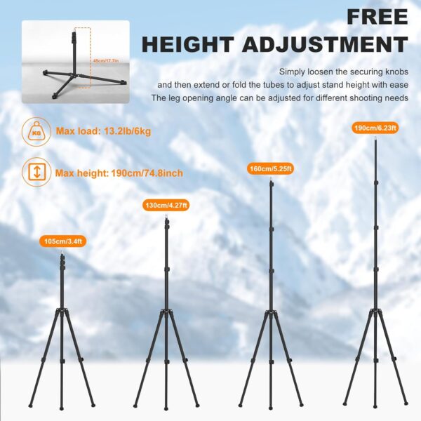 COMAN Extendable 6.23ft Light Stand, Adjustable Aluminum Tripod with 1/4" Screw - Portable, Reverse Folding Studio Lighting Stand for Strobe, Camera, Flash - Image 2