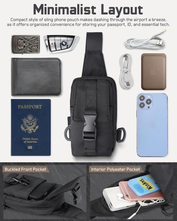 Small Sling Phone Bag for Women Men, Cell Phone Crossbody Bags Casual Smartphone Cross Body Purse Chest Bag with Left/Right Carry for Travel Fits Up to 6.9" Screen - Image 3