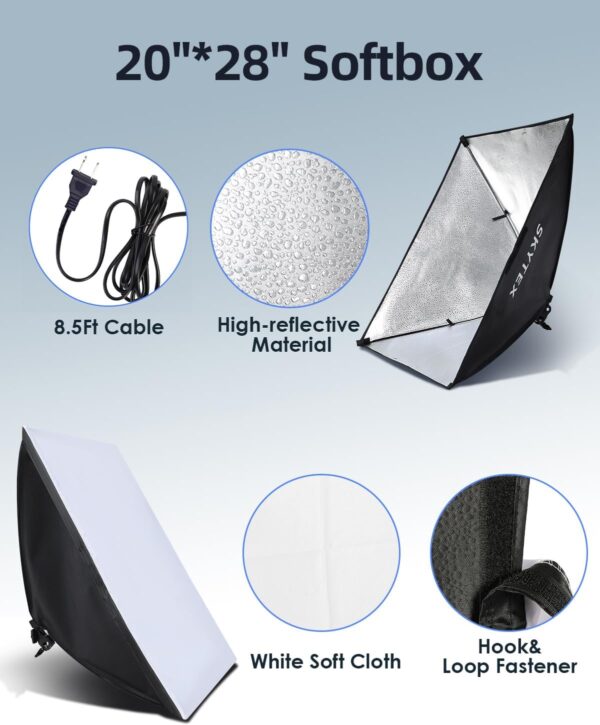Skytex Softbox Lighting Kit 2Pack, 20x28in Soft Box | 135W 5500K E27 Bulb Continuous Photography Lighting, Photo Studio Lights Equipment for Camera Shooting, Video Recording - Image 3