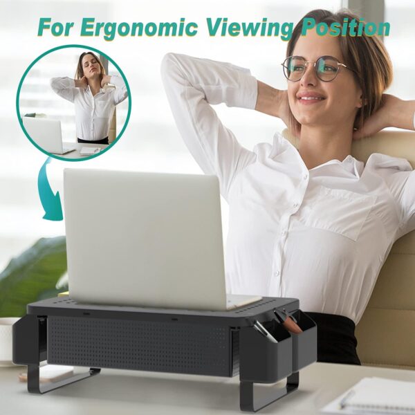 WALI Monitor Stand with Storage, Monitor Riser with Ventilation Drawer and Side Storage, Laptop Stand Riser for Desk, Printer Stands, (STT007), Black - Image 6