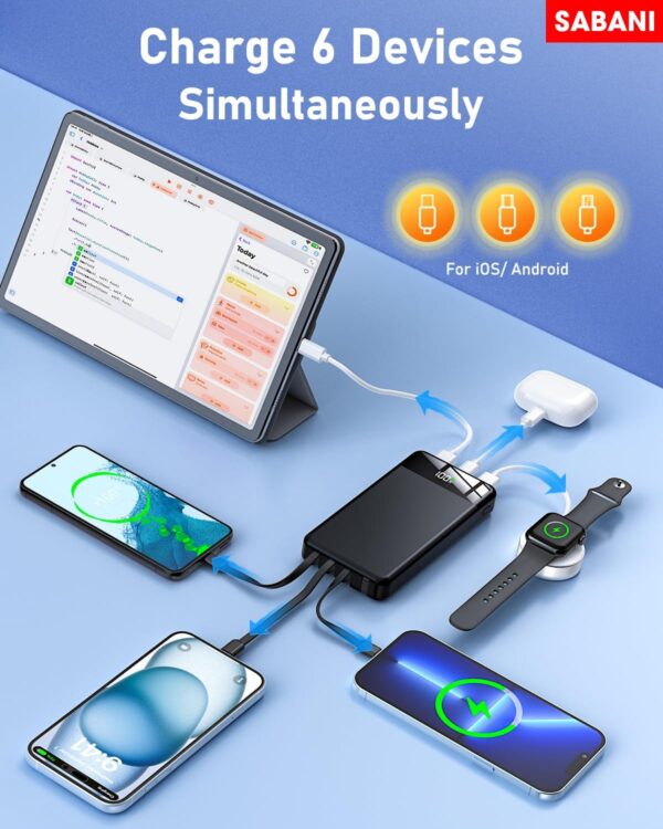 SABANI Portable Charger 35000mAh Power Bank - Portable Battery with 4 Built in Cables, 22.5W Fast Charging Battery Pack Compatible with iPhone 16 15 14 13 Samsung Android Phone etc (1 Pack, Black) - Image 5