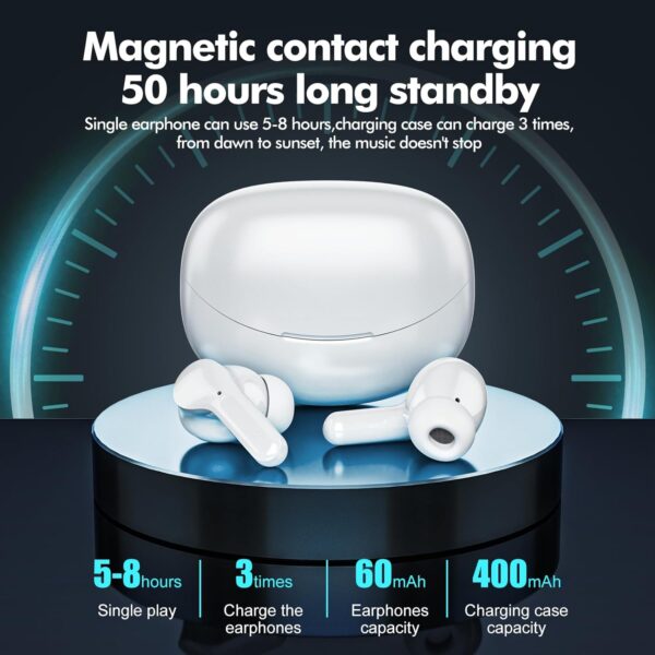 Wireless Earbuds, Bluetooth Headphones 5.3 HiFi Stereo, Wireless Earphones with ENC Noise Cancelling Mic, LED Digital Display in Ear Buds White - Image 3