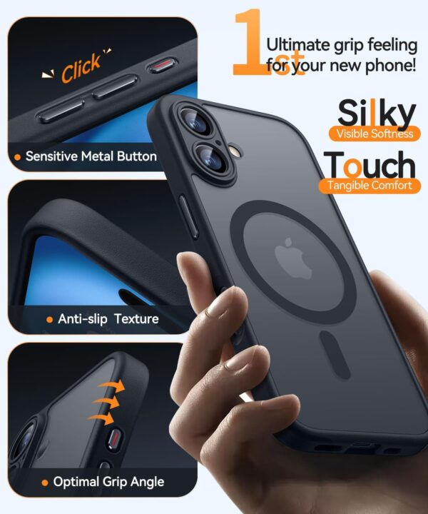 CANSHN Magnetic for iPhone 16 Case, Upgraded [Full Camera Protection] [Compatible with Magsafe] [Translucent Matte] Shockproof Protective Phone Case for iPhone 16 - Black - Image 5