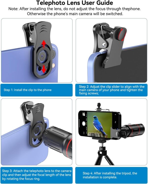 Evil Eye 18X Telephoto Lens, HD Telephoto Mobile Cell Phone Lens with Tripod, BAK4 Prism/FMC Lens, Lens Attachment for Android & iPhone, Samsung and Most Smartphone - Image 7