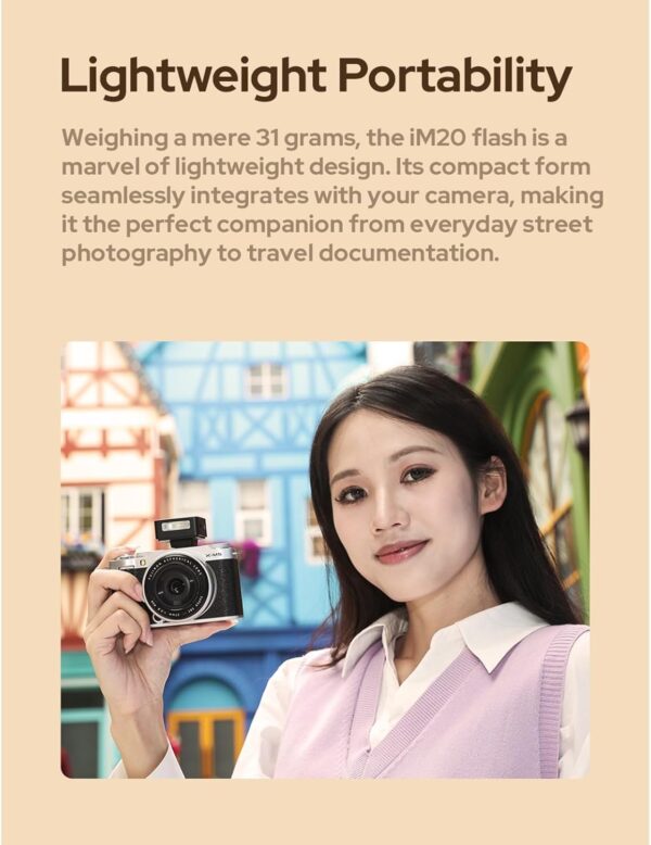 GODOX iM20 Mini Flash for Camera w/Built-in Battery, Conpact & Portable GN10/470 mAh USB-C Charging & Universal Hot Shoe Compatible with Sony zve10,zv1,a7iii/Ricoh gr3,gr3x/Fujifilm f1, NOT for ZV-1F - Image 5