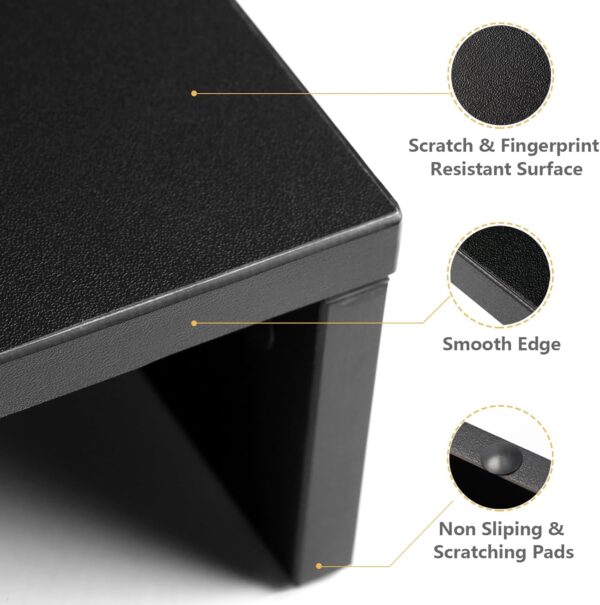 TAVR Dual Monitor Stand Riser Office Desktop Organizer Stand for 2 Monitors, Adjustable Length and Angle 3 Shelf, Extra Long Multifunctional Stand up to 43.3" fit Computer, Laptop, TV, Black - Image 6
