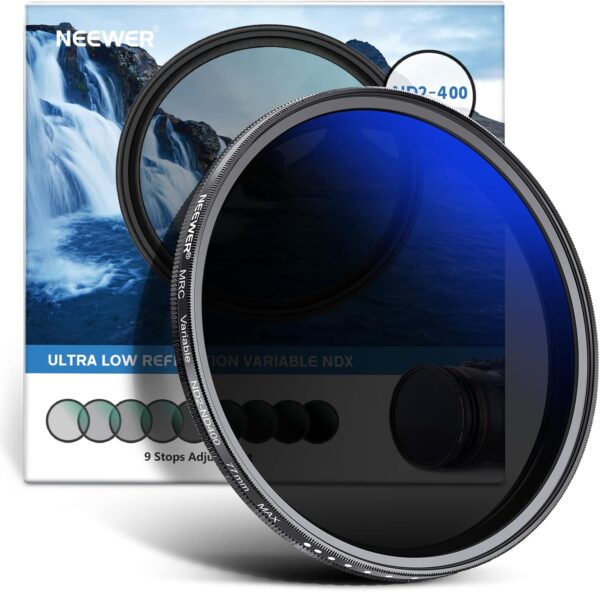 NEEWER 77mm Variable ND Filter ND2-ND400 (1-9 Stops), Neutral Density Filter, Multiple Coatings, Water and Scratch Resistant