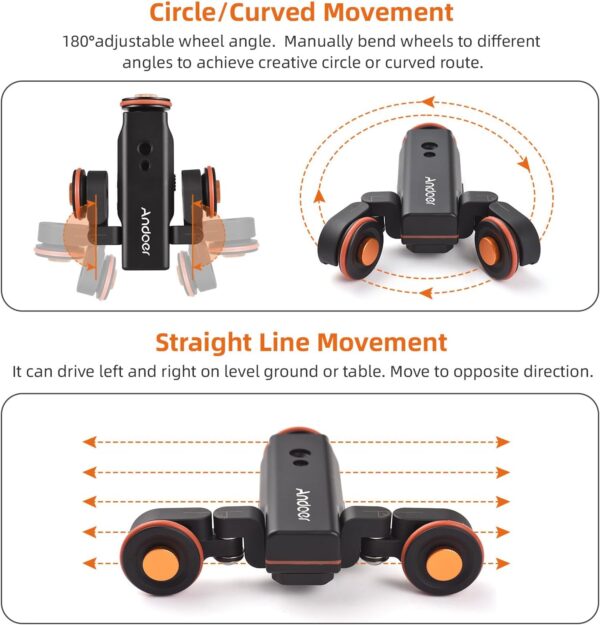 Andoer Camera Dolly with Phone Holder, Scale Indication, 3 Speeds Motorized Dolly Car with Remote Control - Compatible with iPhone, DSLR, Camcorder, Gopro, Insta, Android Smartphone - Image 3