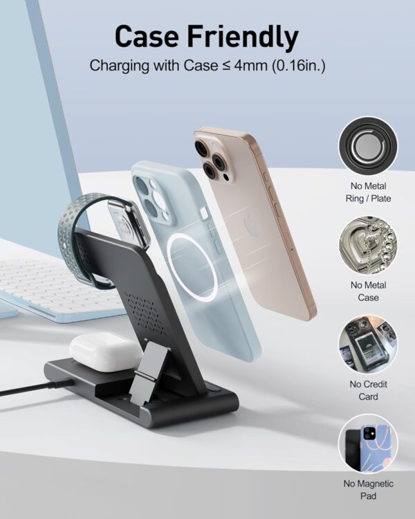 RYND 2025 Wireless Charger for iPhone Charging Station,3 in 1 Fast Max Charging for iPhone 16 15 14 13 12 Pro Max Plus,Charger Stand for Apple Watch Series & Air pods 4 3 2 Pro,Android Samsung Series - Image 5