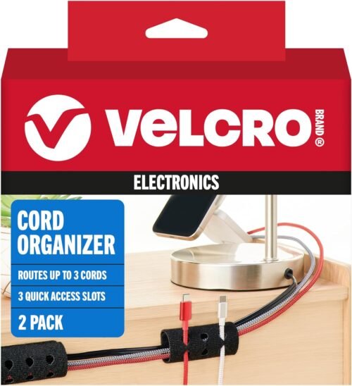 "Versatile Desk Duo: VELCRO® Cable Organizers for Effortless Cord Management and Stylish Nightstand Harmony"