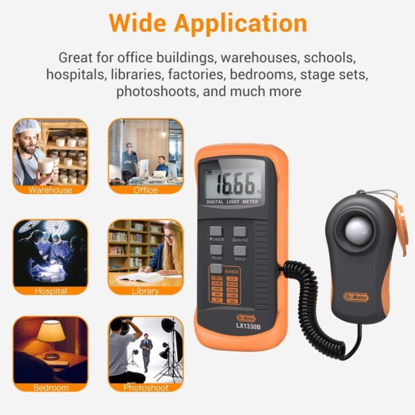 Dr.meter LX1330B Digital Illuminance Light Meter, 0-200,000 Measurement Range Lux Meter, Lighting Intensity Brightness Measurement for Indoor Outdoor, Light Meters for Plants - Image 8